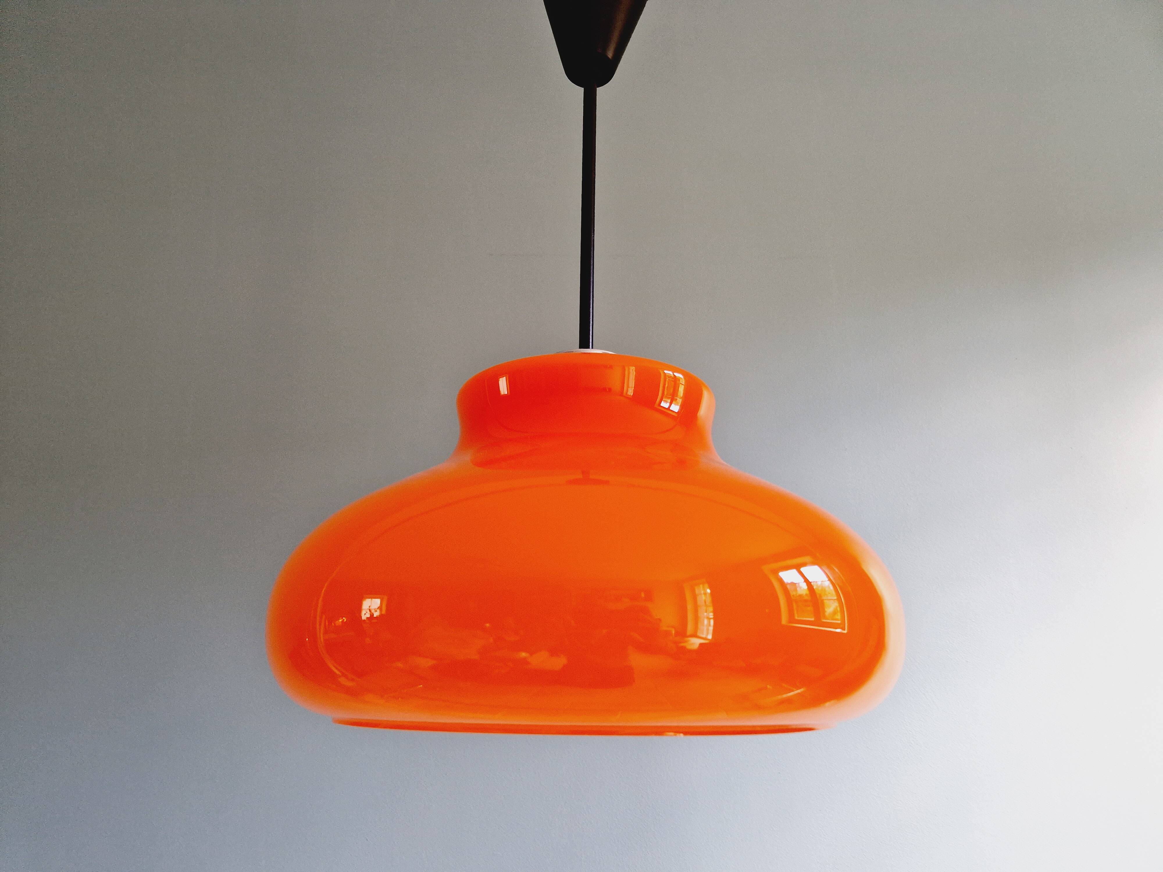 Large vintage pendant light in orange opaline, 1970s