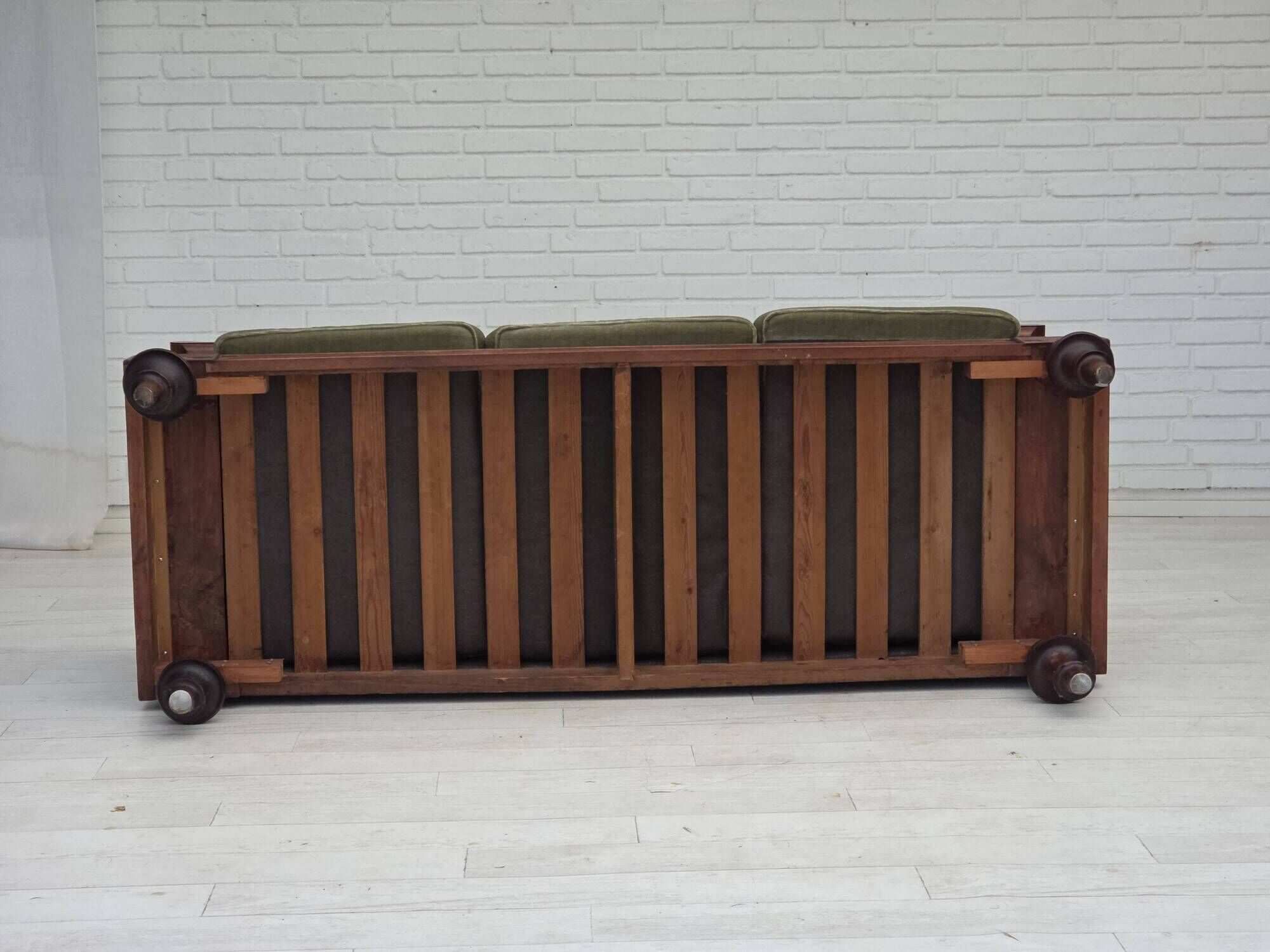 1930s, Danish 3 seater antique sofa, furniture velour, ash wood.