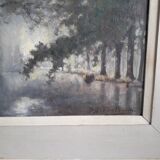 Tableau ancien à l'huile représentant un paysage