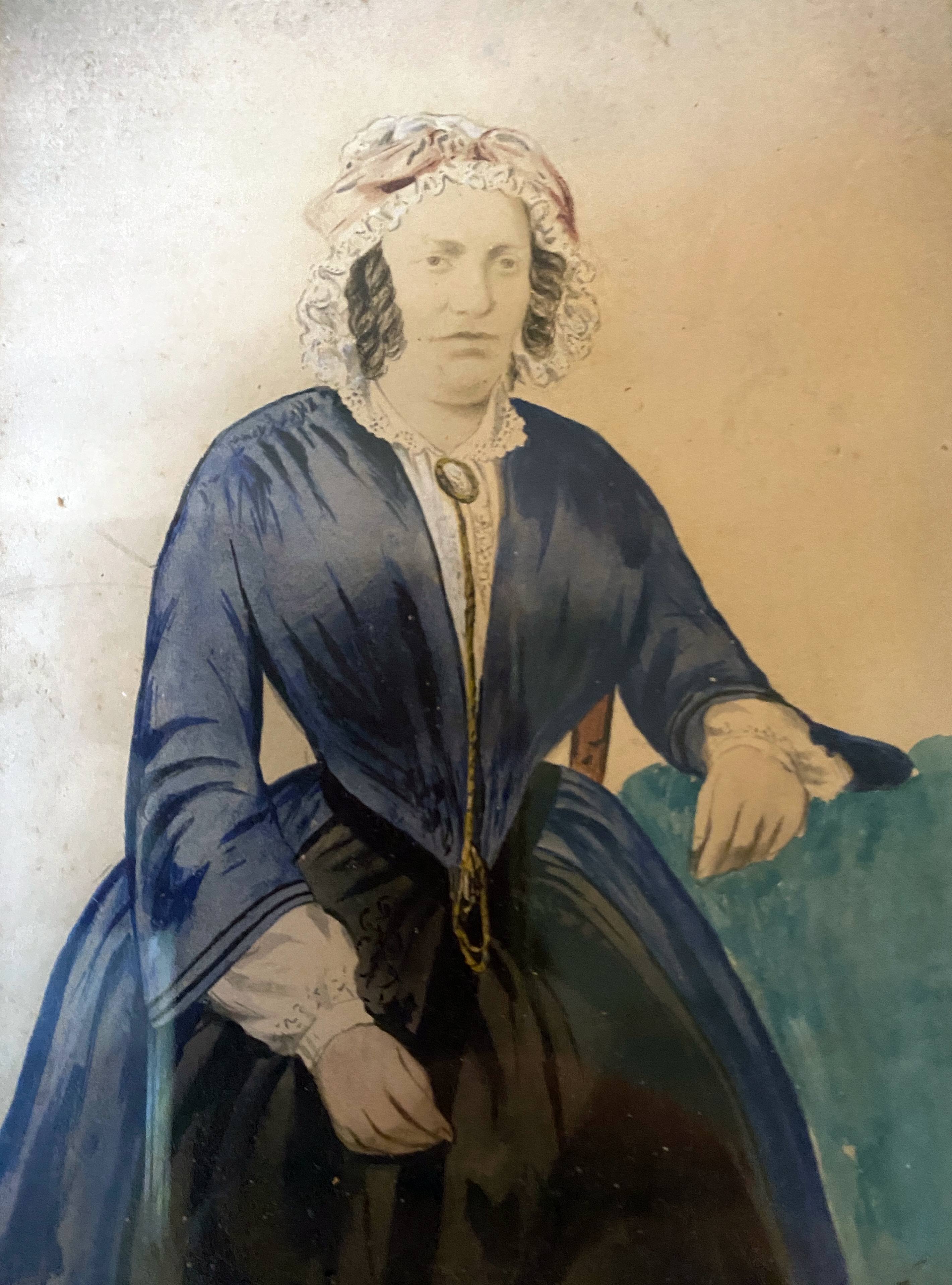 Paintings during enhanced processes watercolor family portrait XIX° + frame