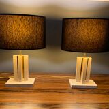 Pair of brass travertine lamp camille breesch