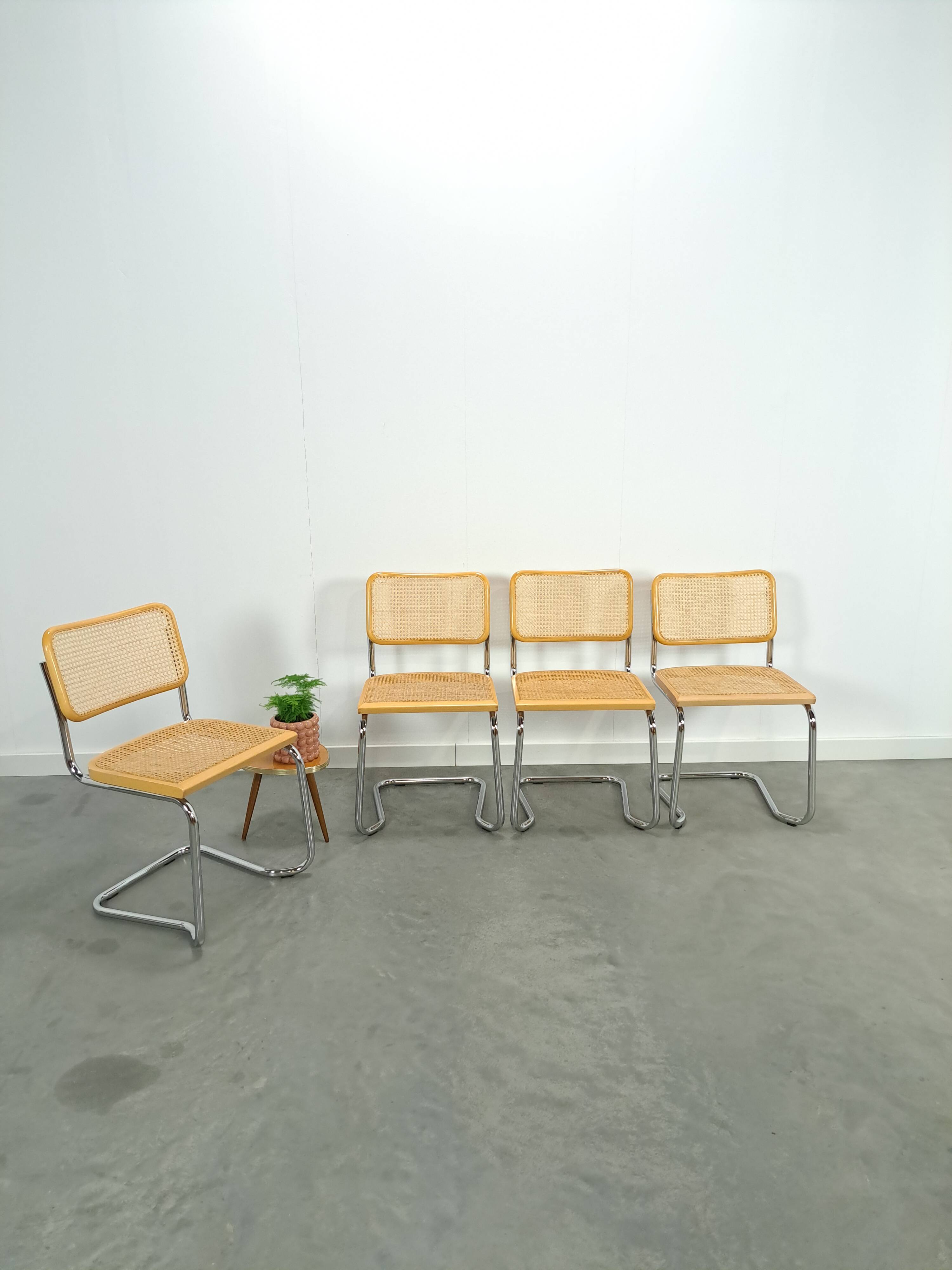 Italiaanse webbing set stoelen met chromen buisframe