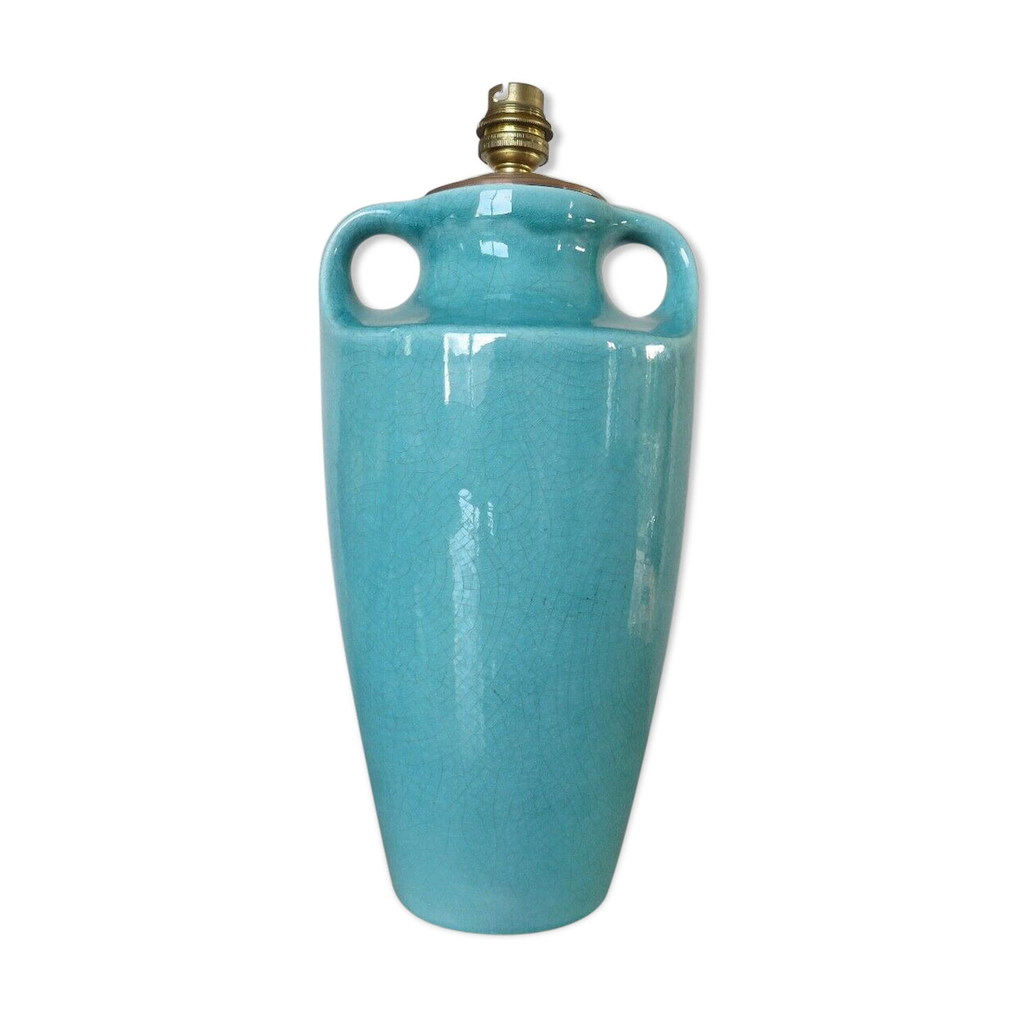 Turquoise cracked ceramic "amphora" lamp, numbered 50 60s