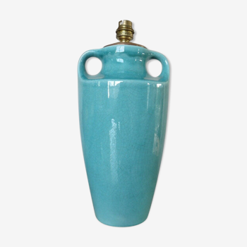 Lampe " amphore " en céramique craquelée turquoise, numérotée années 50 60