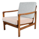 Fauteuil original restauré des années 60, modèle Baczyk, rose poudré et gris, teck