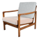 Fauteuil original restauré des années 60, modèle Baczyk, rose poudré et gris, teck