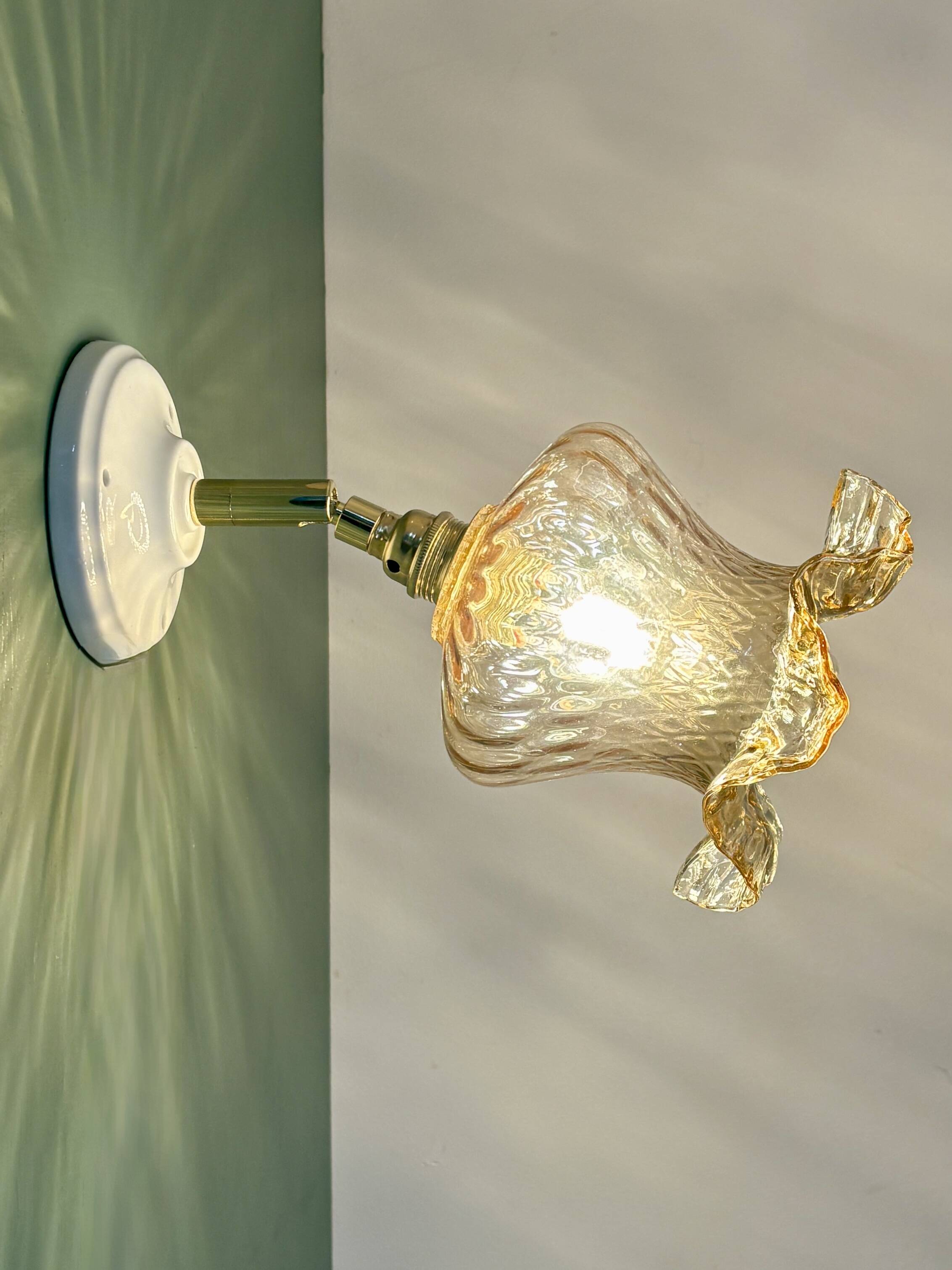 Vintage amber glass tulip wall light