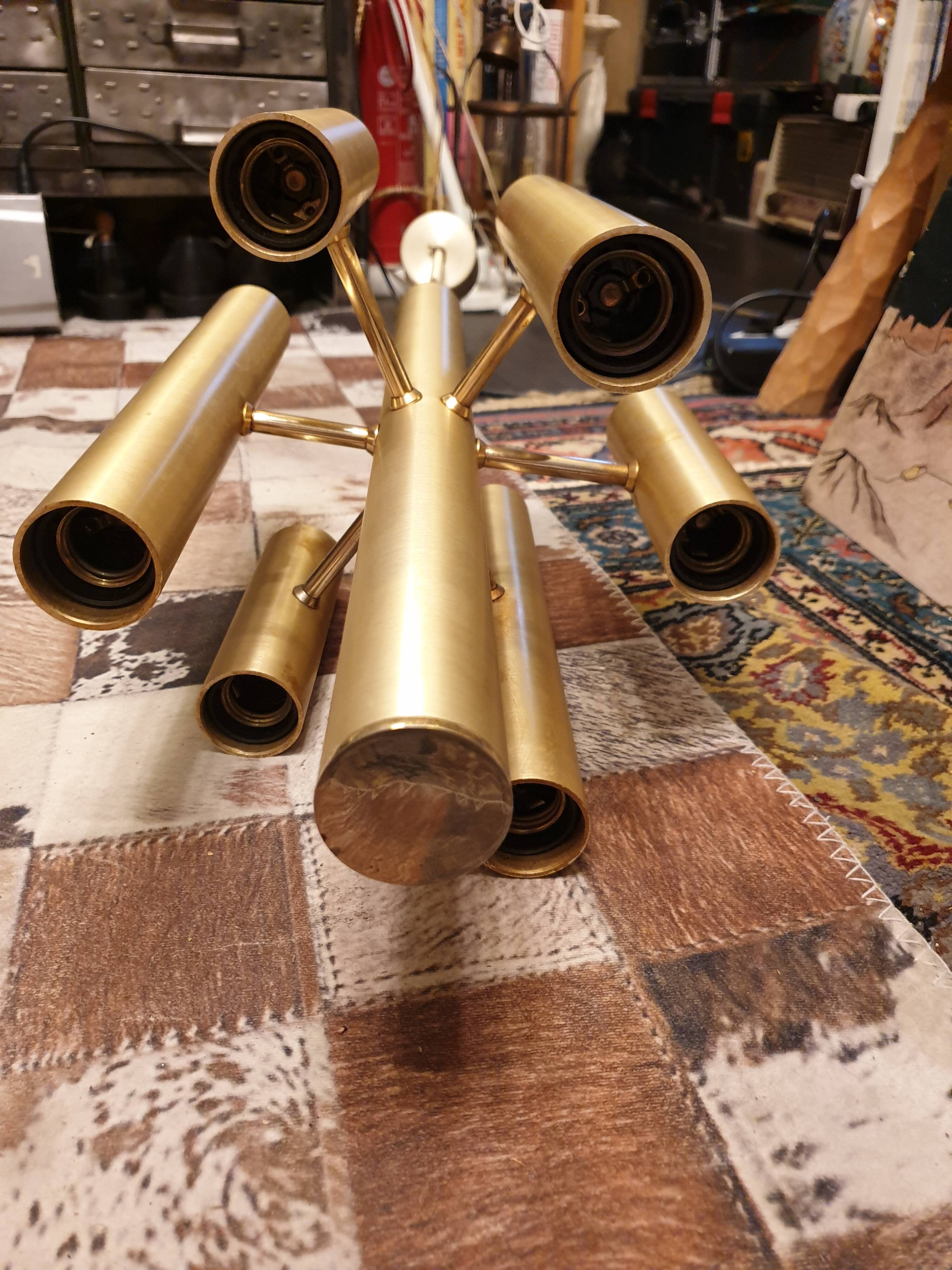 Gold metal pendant chandelier, Italy - 1970