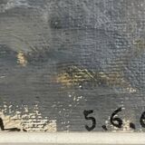 1960s  French Village Street Vintage Oil Painting on Paper with Original