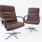 Wilkhahn Delta Highback set of 2 brown leather armchairs by Delta Design