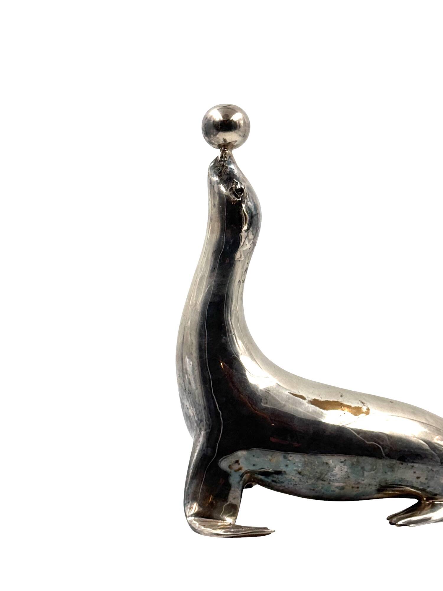 Art deco silverplated brass Seal sculpture, France 1940s