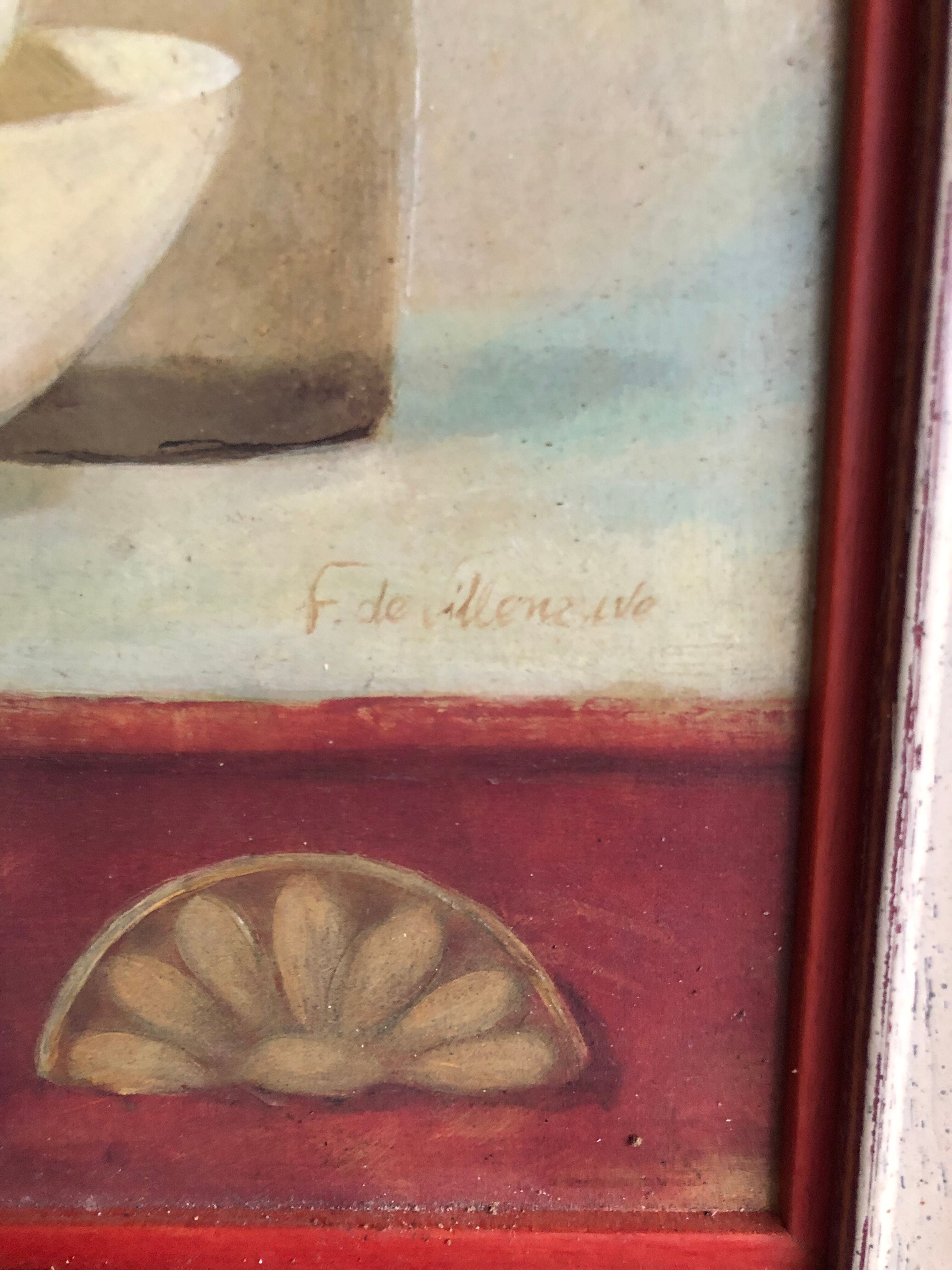 Oil on canvas Flowers and shells F. De Villeneuve
