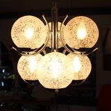 Glass and chrome metal chandelier 1970