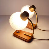 Pair of Scandinavian Vintage Lamps, Wood, Brass and Glass, 60s