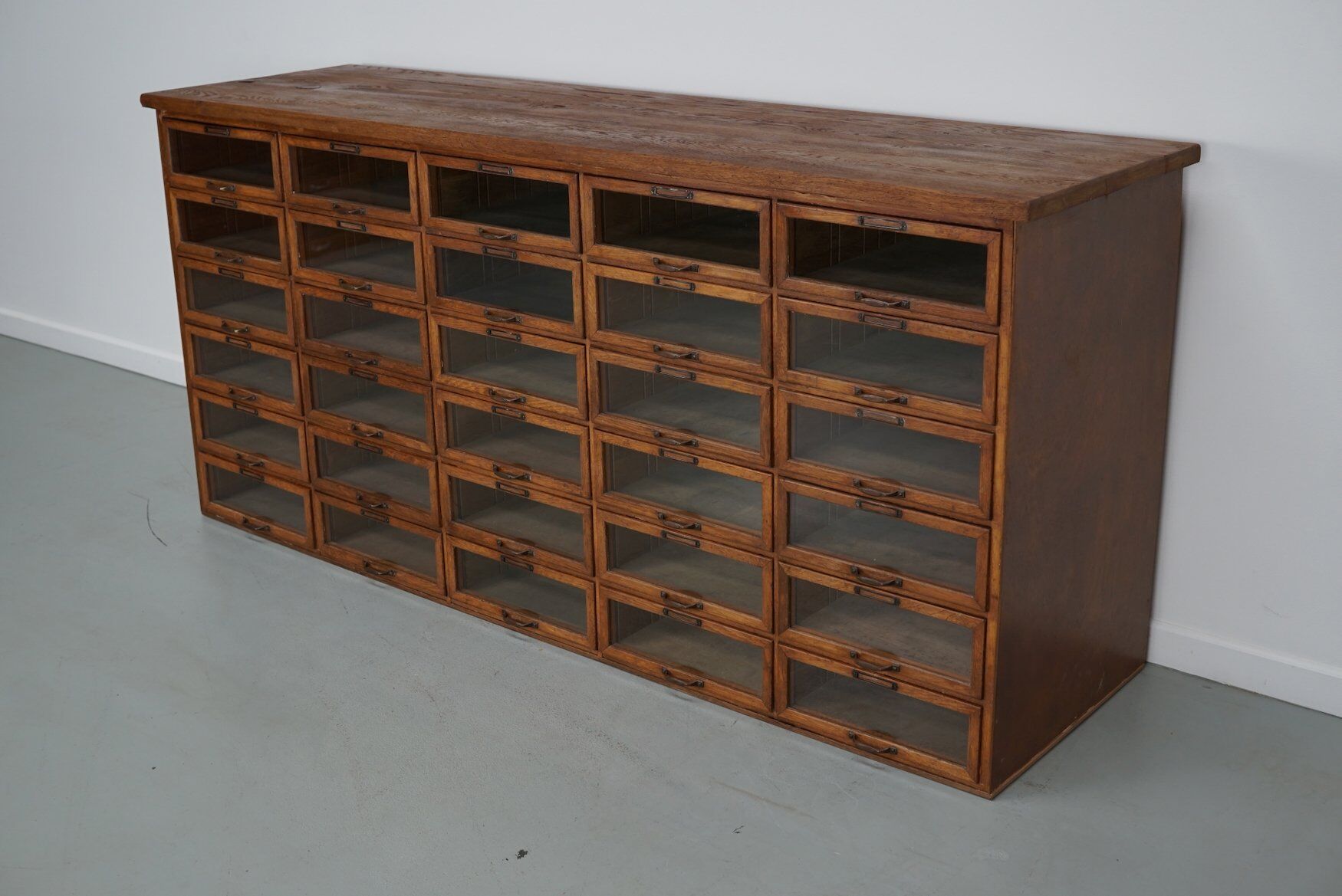 Vintage Dutch oak haberdashery shop cabinet, 1930s