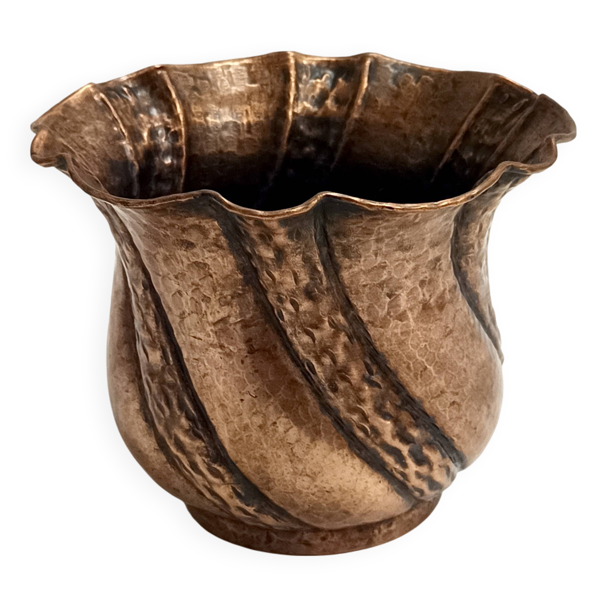 Round Embossed Copper Cachepot / Vase attr. to Egidio Casagrande, Italy