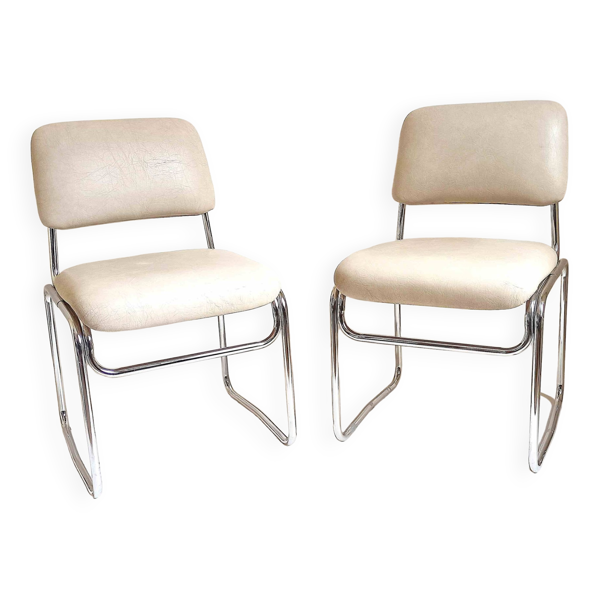 Pair of Skai and chrome metal visitor chairs 1970s