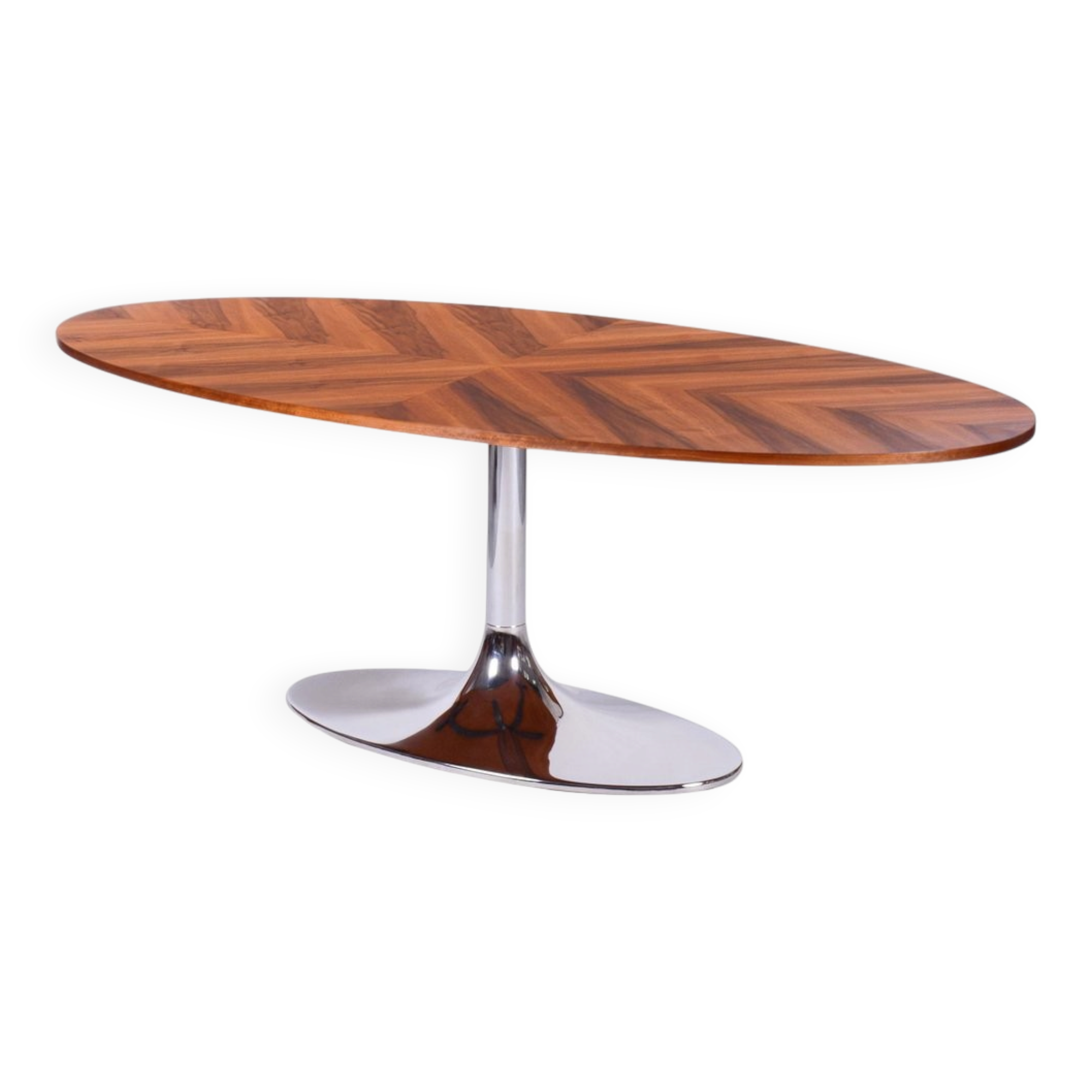 Functionalism Oval Table in Chrome and Walnut from Kovona, Czechia, 1960s