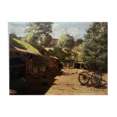 HST painting (1889) "Animated farmyard" signed N. Vergne