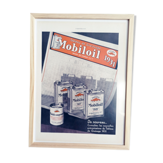 Affiche vintage années 30 -Imprimé publicitaire - MOBILOIL Automobile - 30x40cm - Avec cadre _000