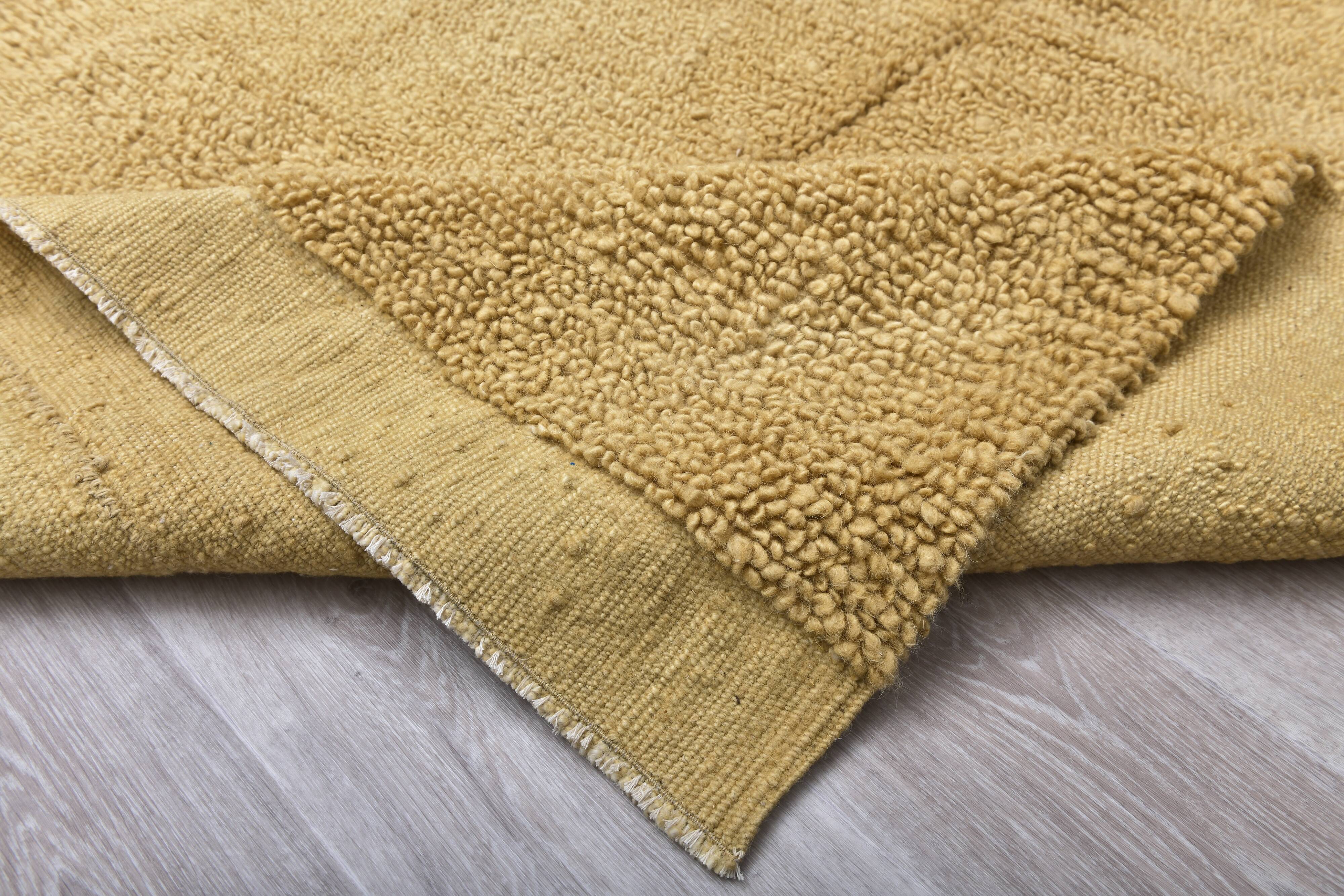 Mustard Moroccan Wool Berber Rug 133x211Cm