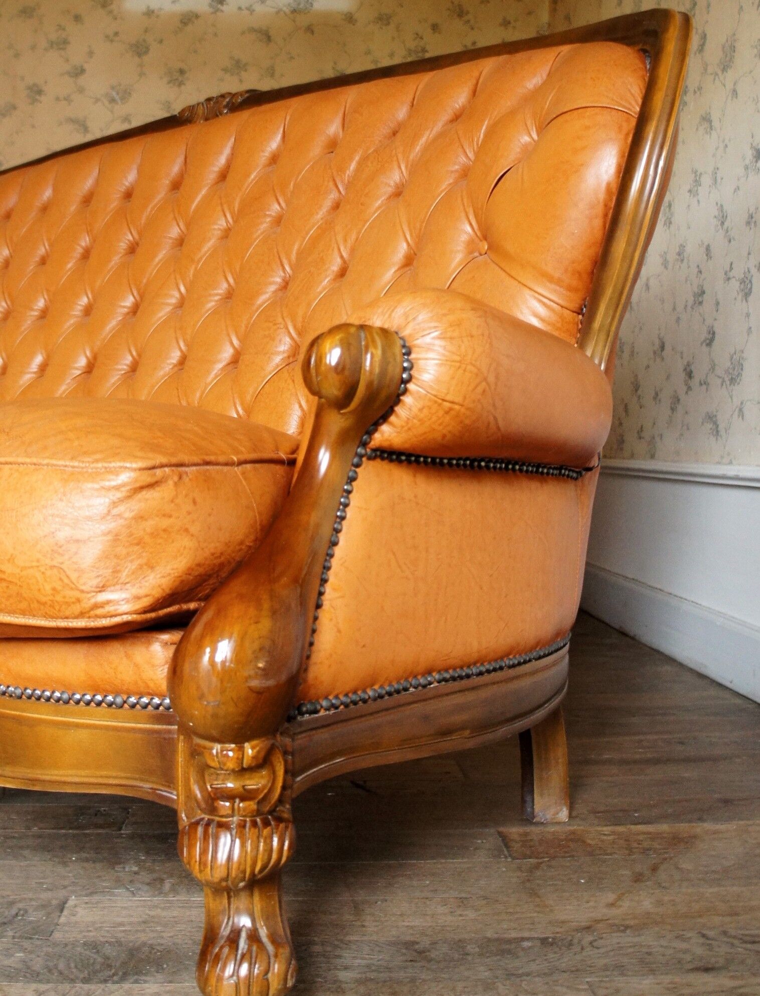 3-seater leather sofa cognac "Ilsat Salotti" Italy circa 1980