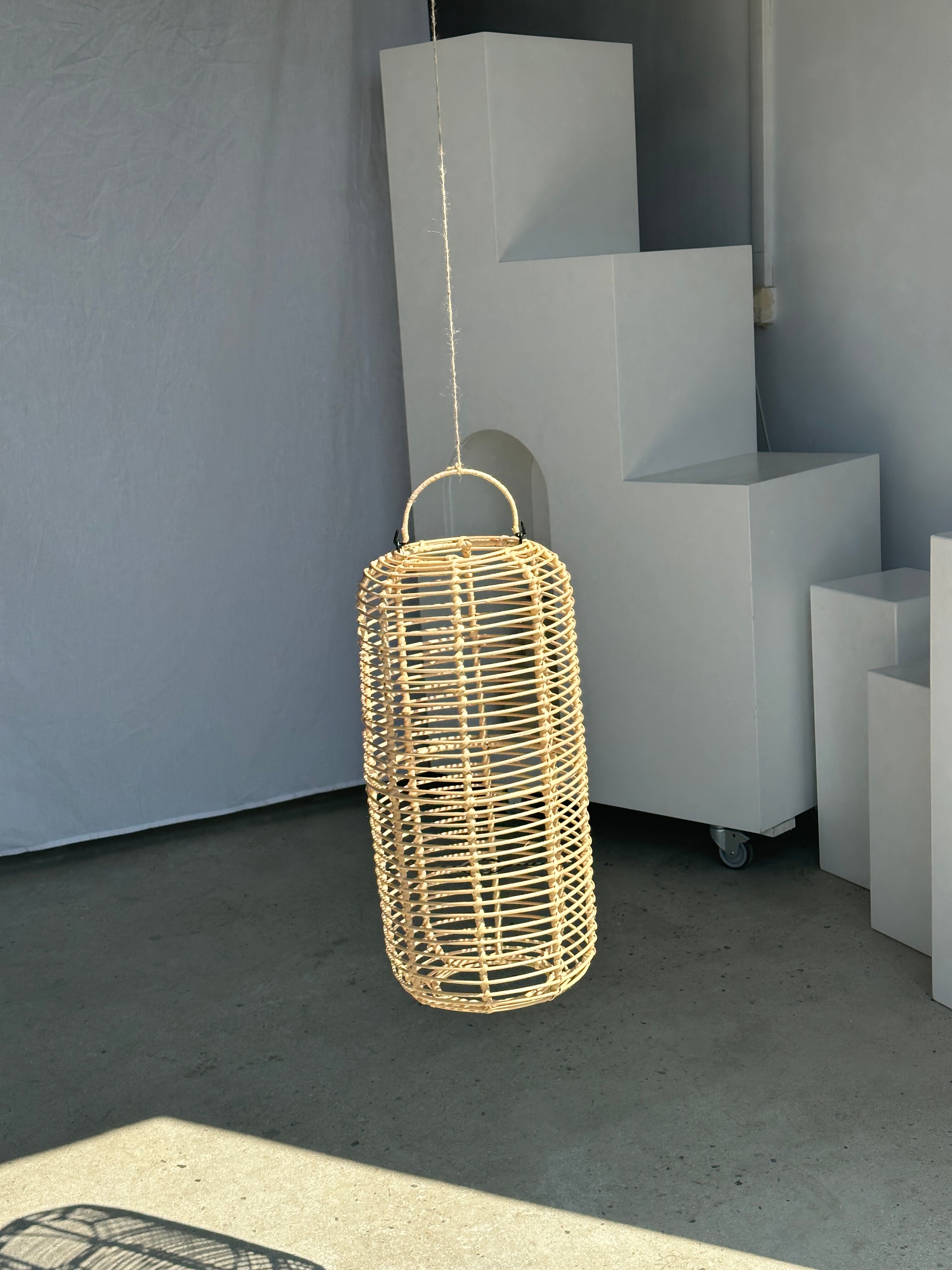 Large lantern-shaped rattan pendant lamp H50 D24