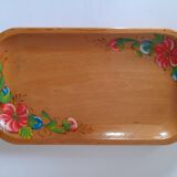 Vintage wooden tray with painted flowers