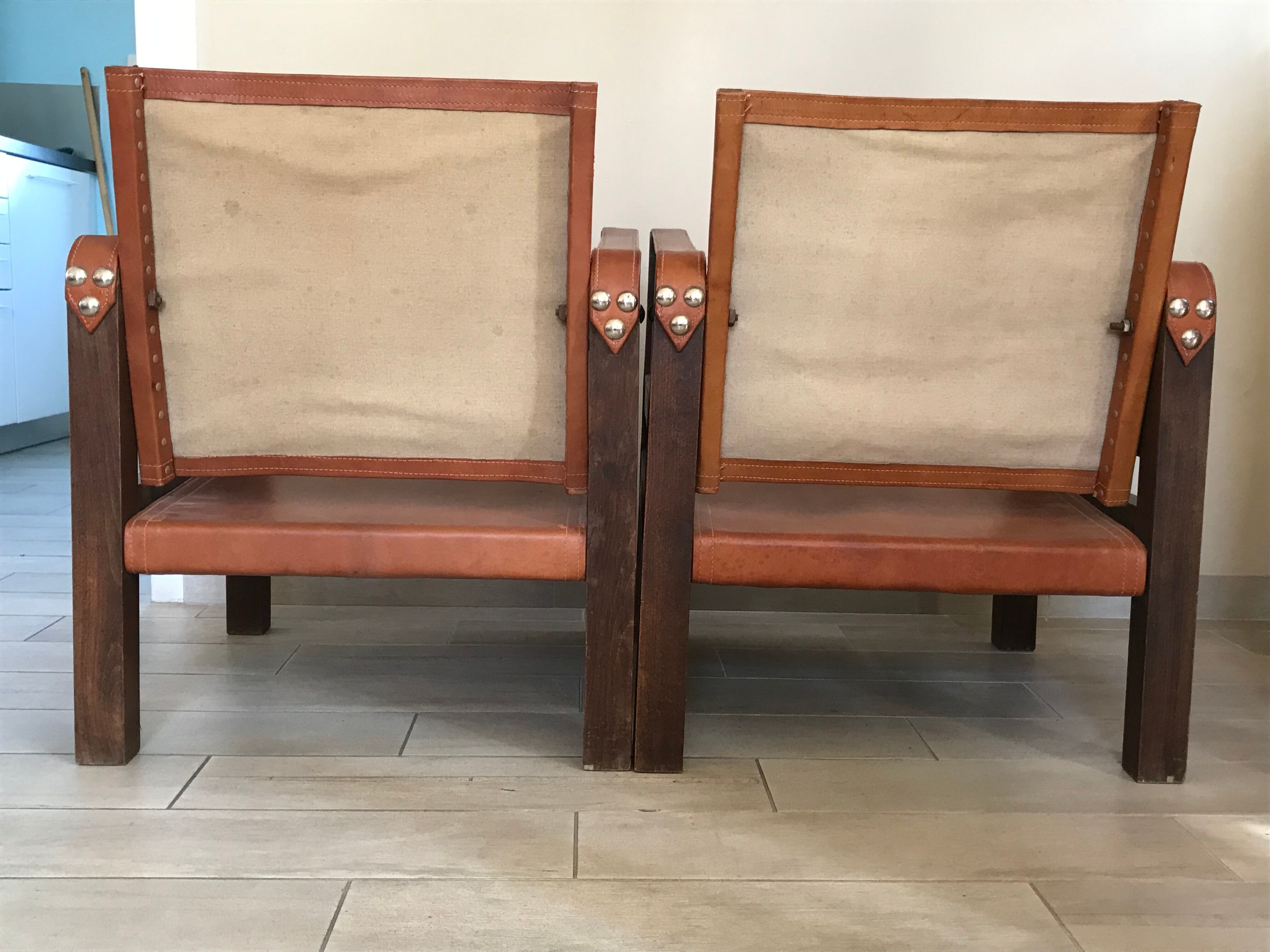 Pair of vintage design safari armchairs 50s