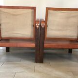 Pair of vintage design safari armchairs 50s