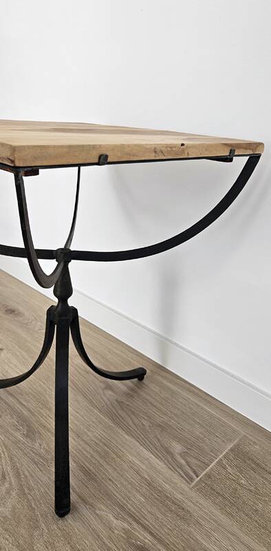 Oak and metal side table — industrial / art deco design