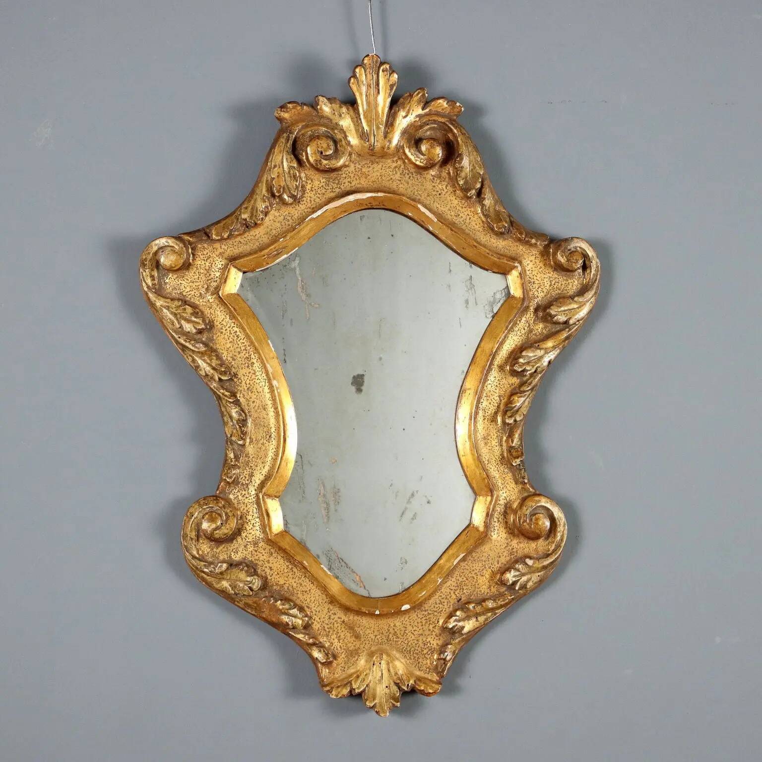 Antique carved and gilded wooden mirror, Italy, 19th century