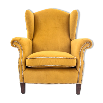 Yellow Wingback armchair, Scandinavia, 1940s