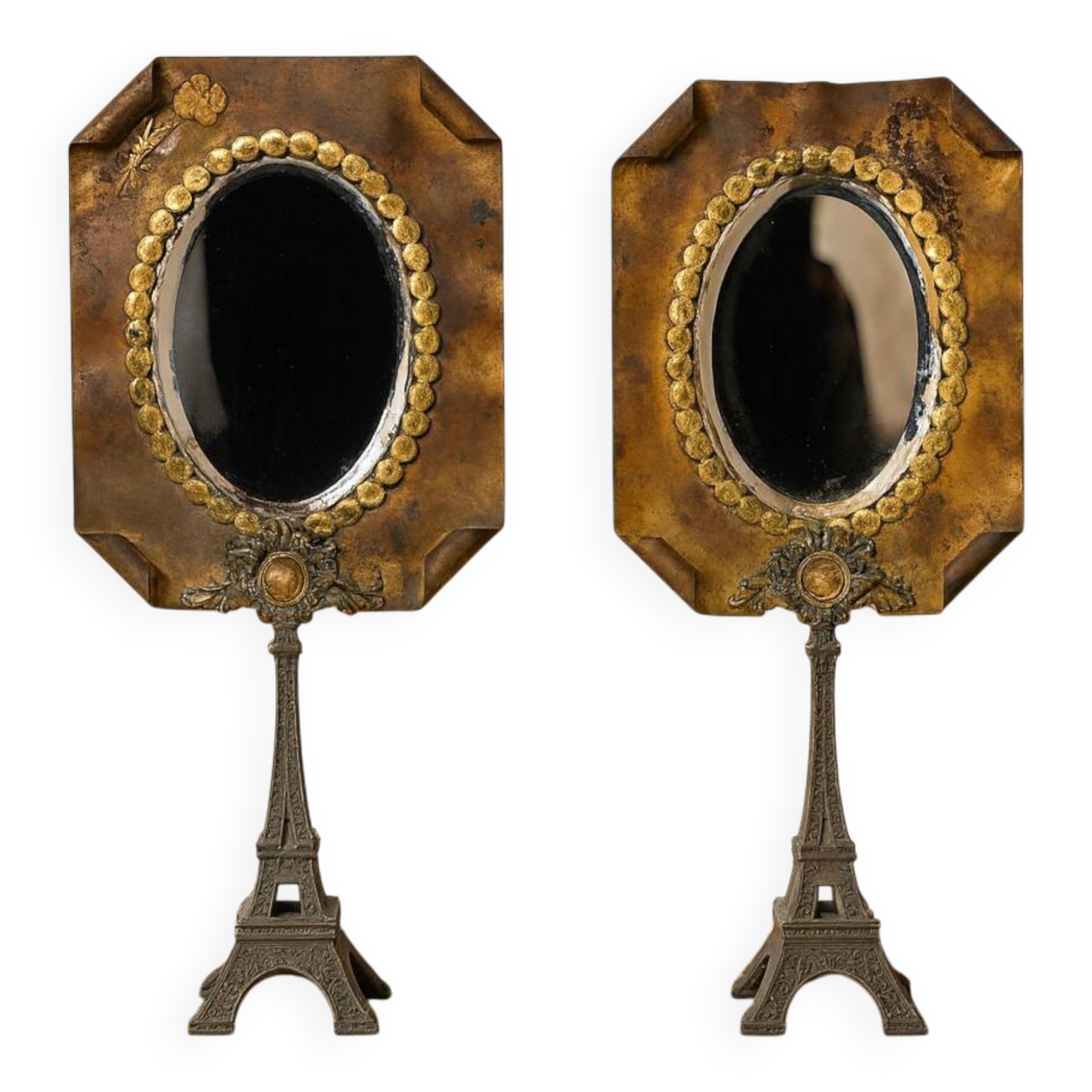 Paire de miroirs en laiton époque Art Déco perchés sur la tour Eiffel
