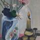 Tableau Huile sur toile bouquet de fleurs et bougies vintage