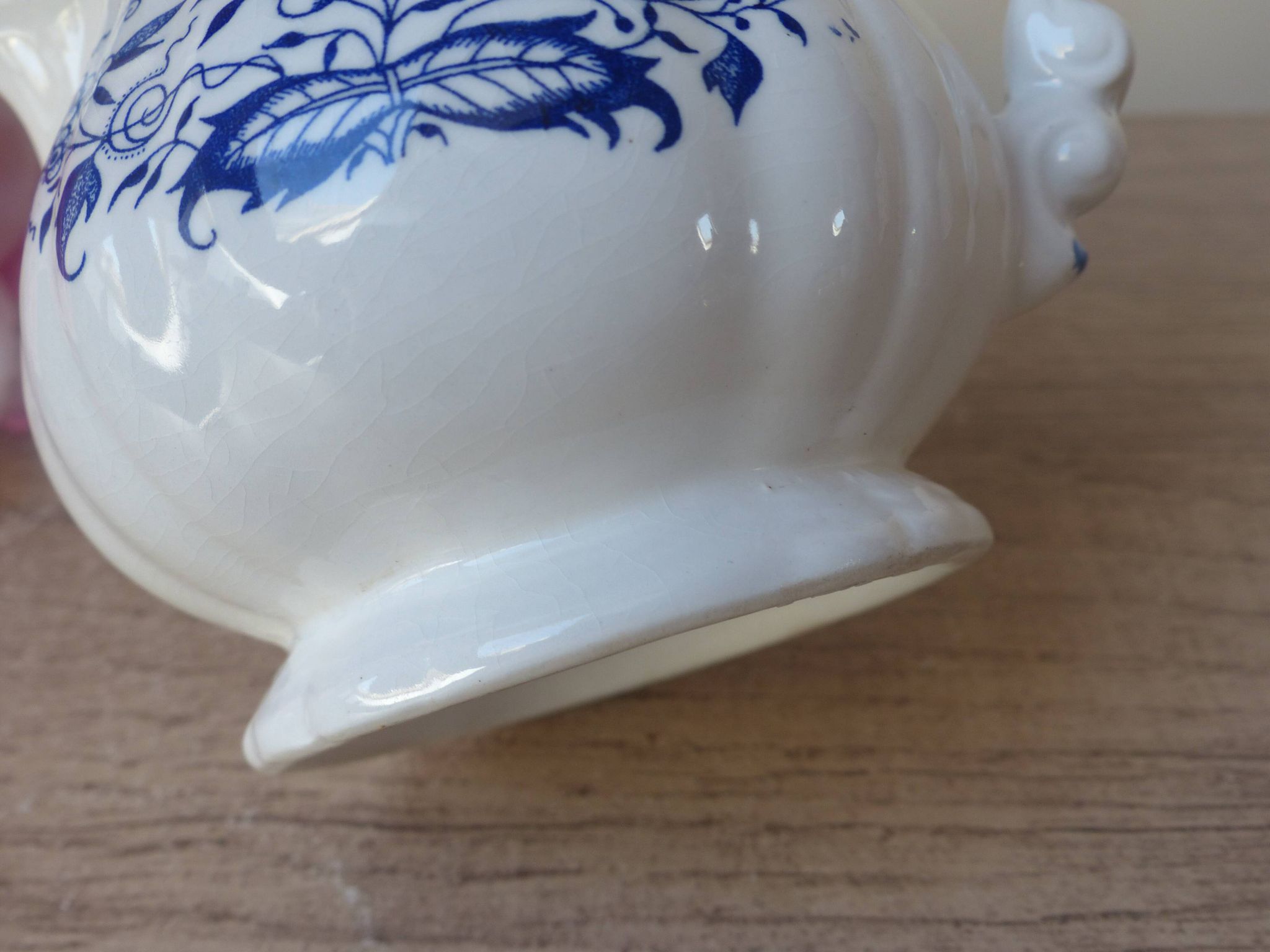 Old Milk Jug, Creamer, Pourer, Sarraguemines Lancaster Blue Flower Decor Vintage