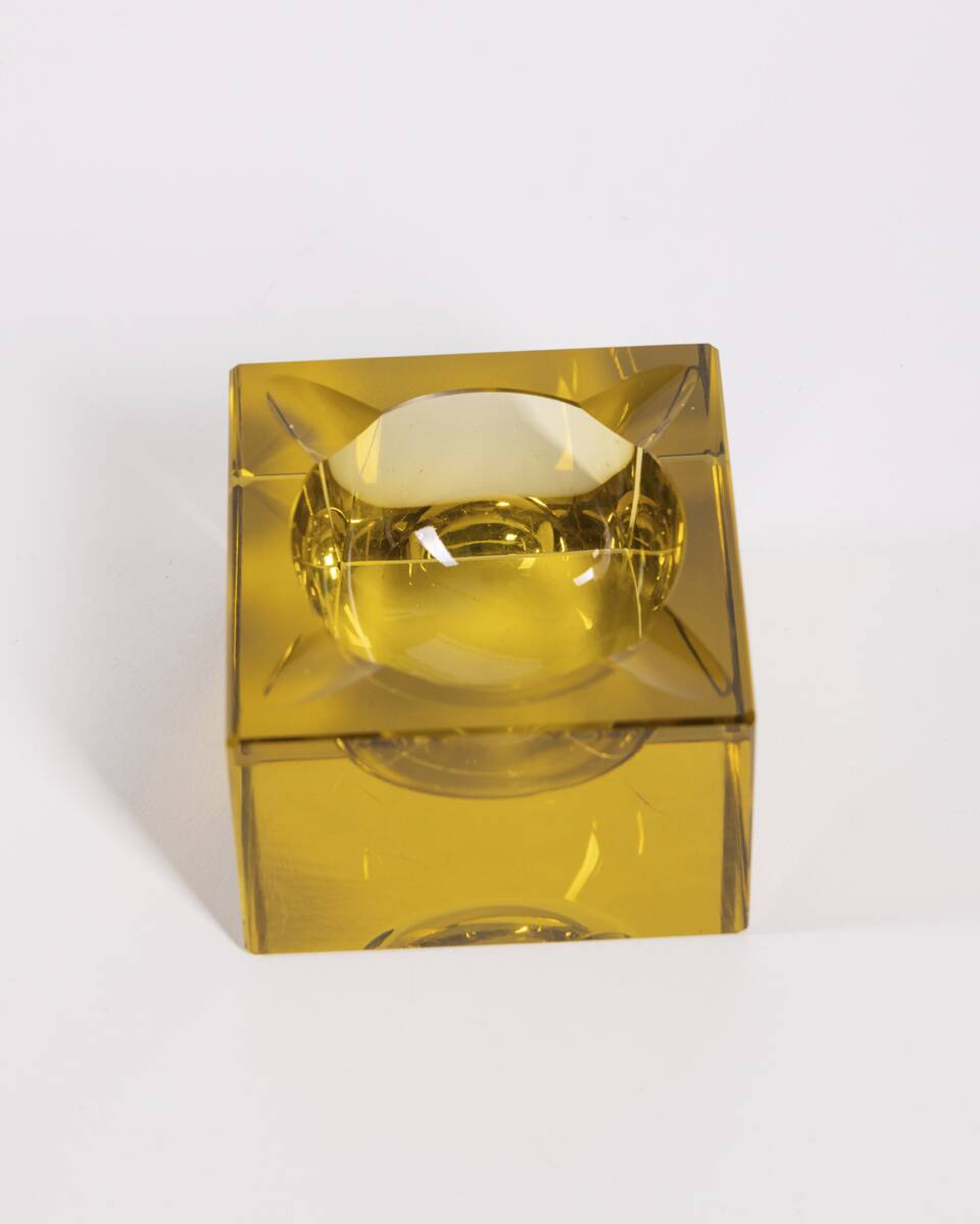 Vintage 1960s Yellow Crystal Ashtray, German Design