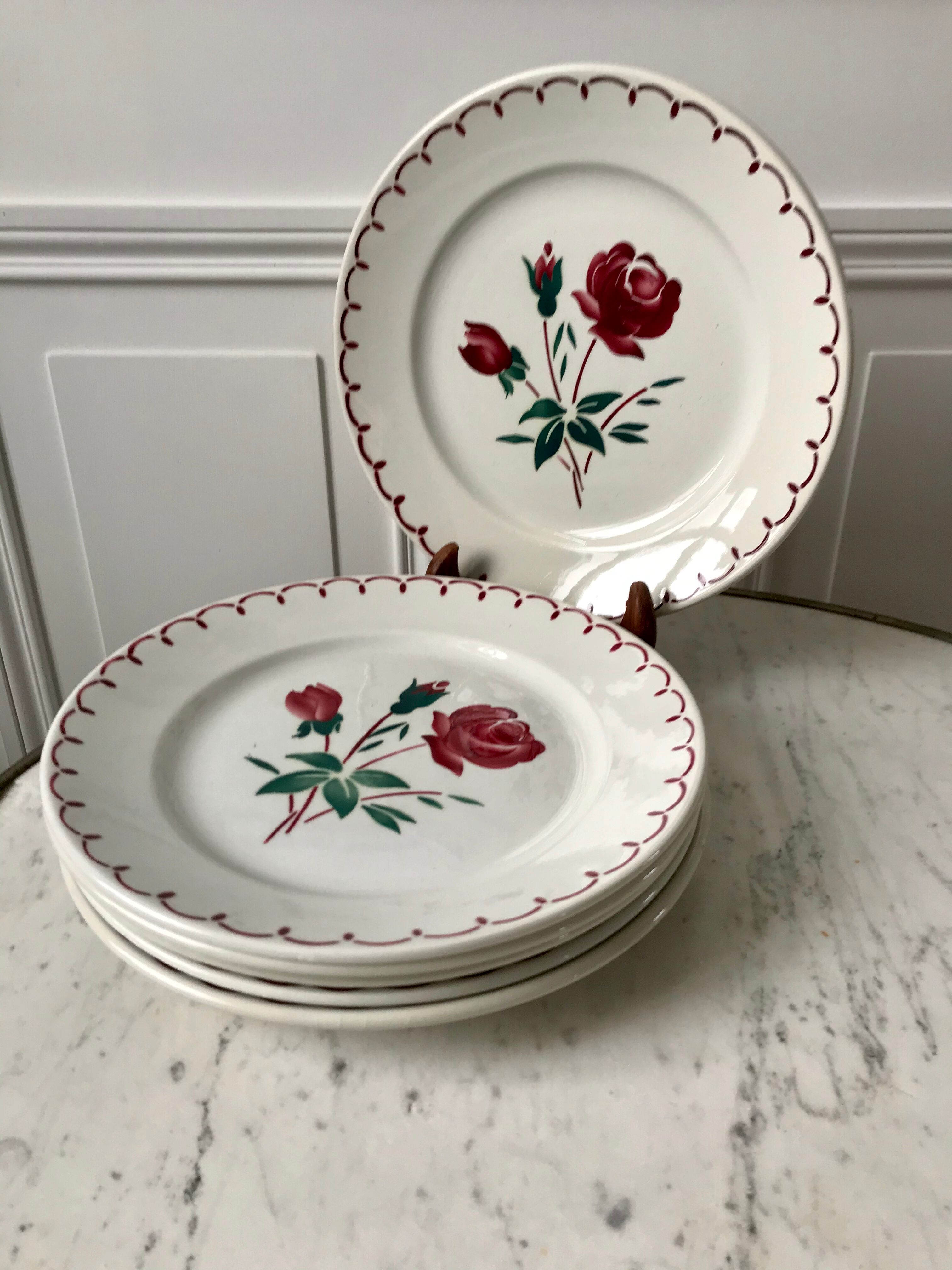 Set of 6 flat plates Badonviller model pinks 30s