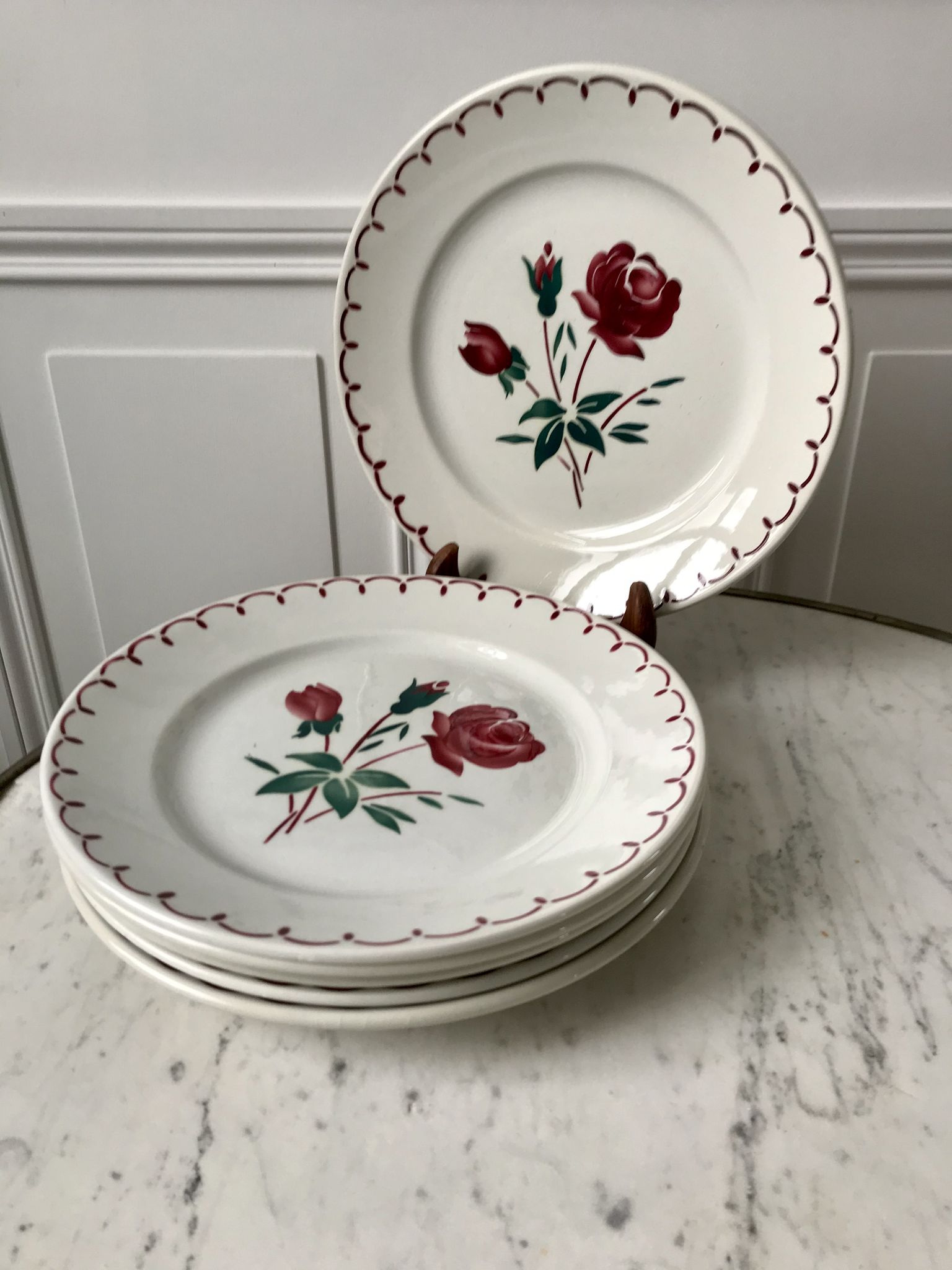 Set of 6 flat plates Badonviller model pinks 30s