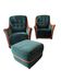 2 fauteuils et pouf assorti en tissu vert et bois
