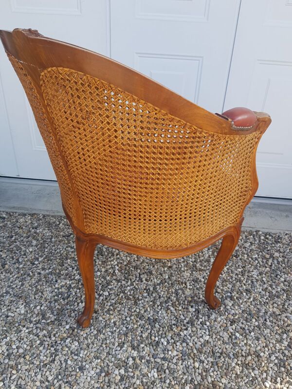 fauteuil de bureau style Louis XV cuir et cannage