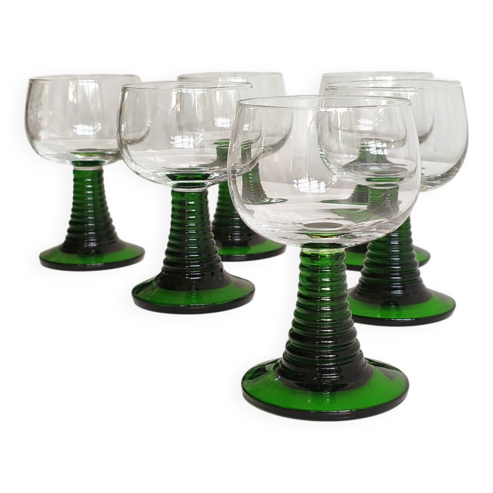 Green twisted stemmed Roemer glasses