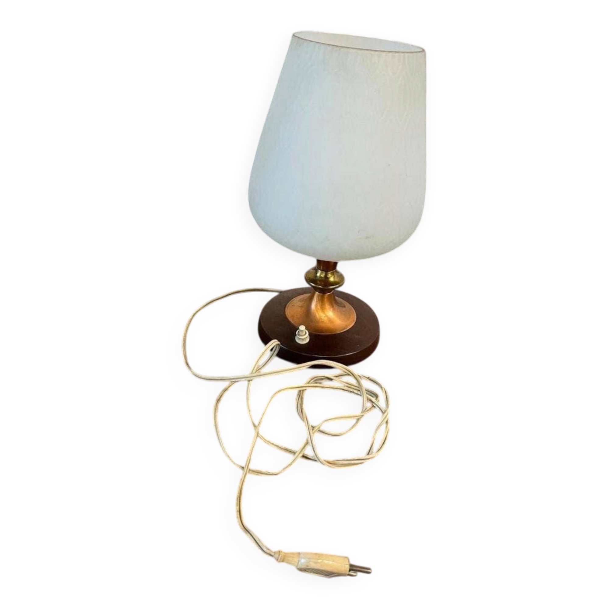 Lampe de table vintage en verre avec base en bois