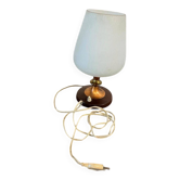 Lampe de table vintage en verre avec base en bois