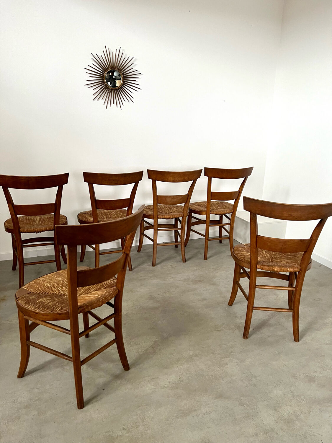 Lot de 6 chaises de ferme rustique début XX eme en bois / bistrot