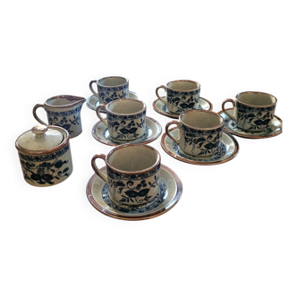 Vintage blue and cream earthenware coffee set (1960s-70s)