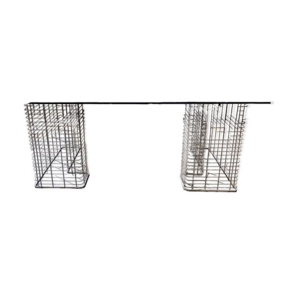 Grand Bureau de direction “Wire” par Terrence Conran - chrome et verre fumé - modulable en Table Basse — Beyit