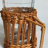 Six vintage 50s glasses in braided rattan cases