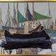 Mid-Century Modern Swedish "Green Sails" Vintage Seascape Oil Painting, Framed