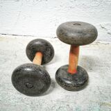 Pair of dumbbells wood and cast iron